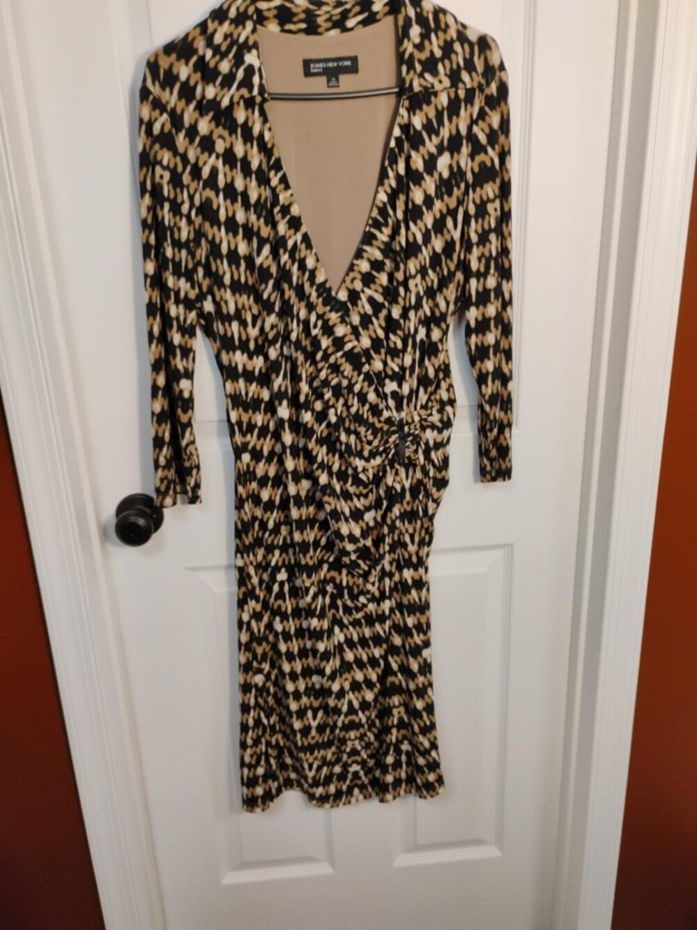 Jones New York Dress Size 16 Ruched Abstract Print Midi